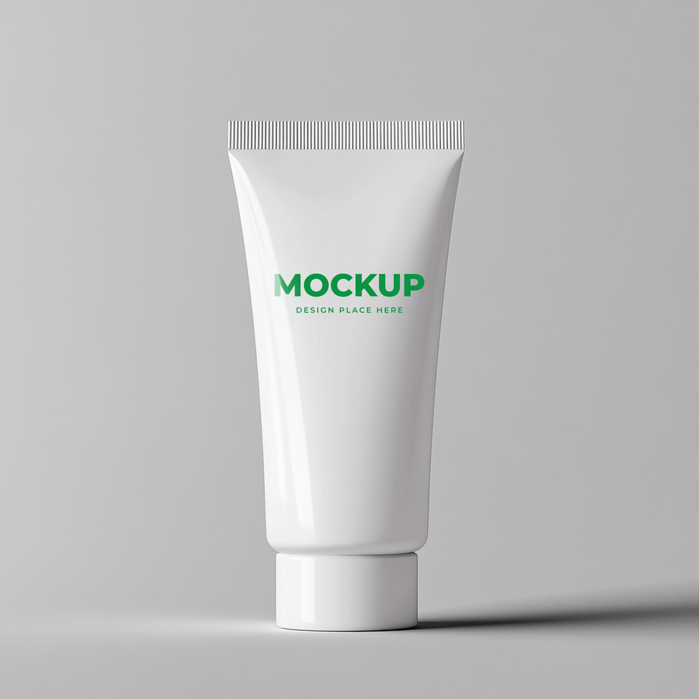 A mockup of white facewash package set against a clean natural backdrop psd