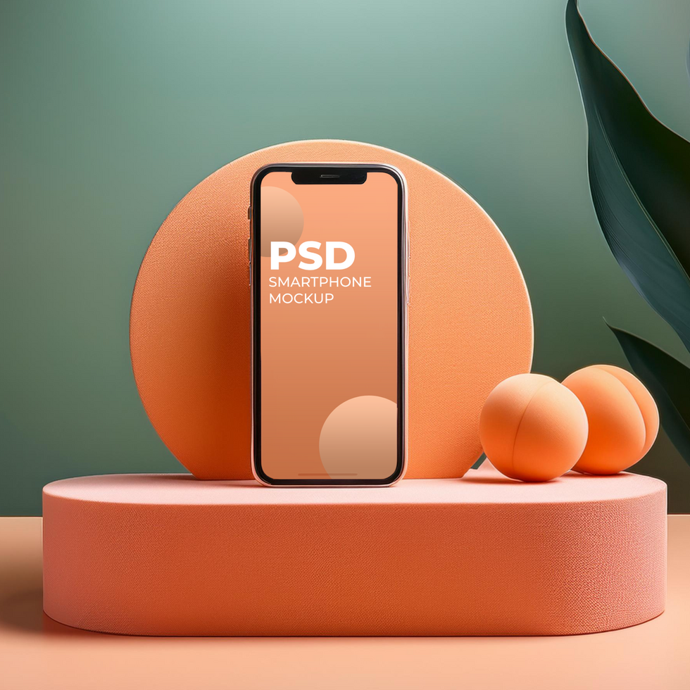 Smartphone Mockup on Podium with Peach Fuzz Theme Color psd