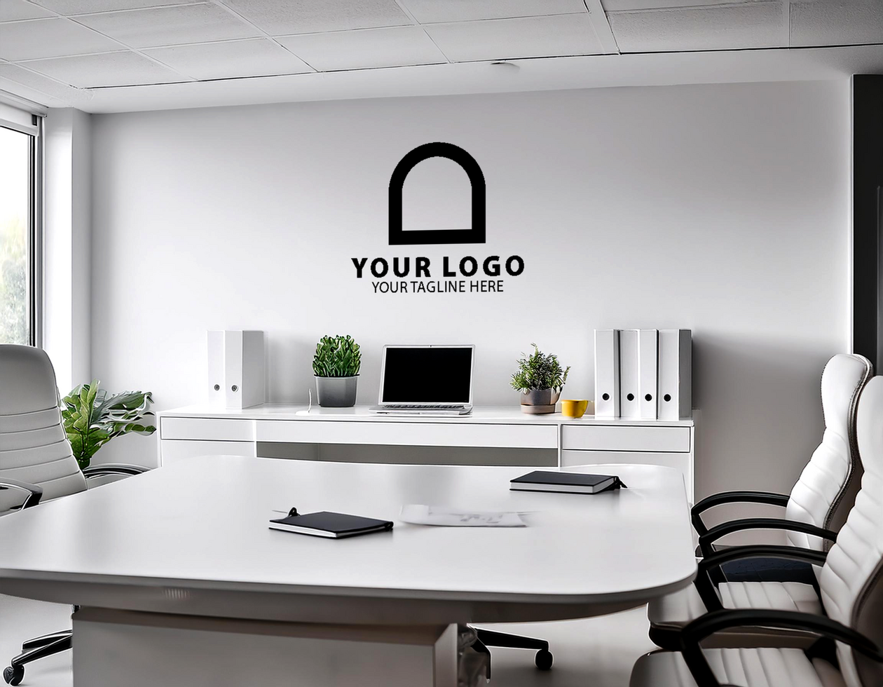 Logo Mockup on White Wall Office Room psd