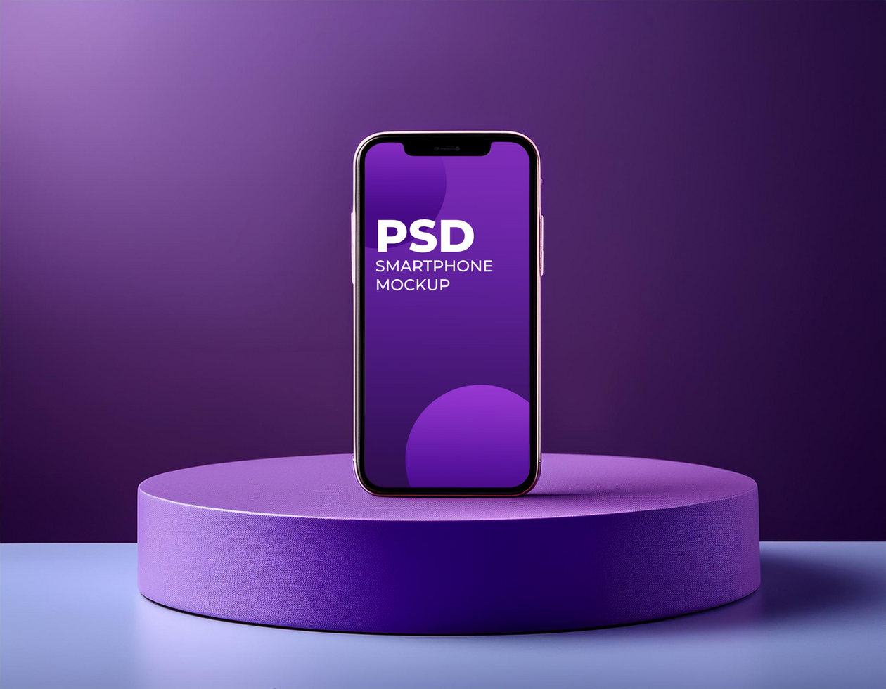 Smartphone Mockup on Podium with Violet Theme Color psd