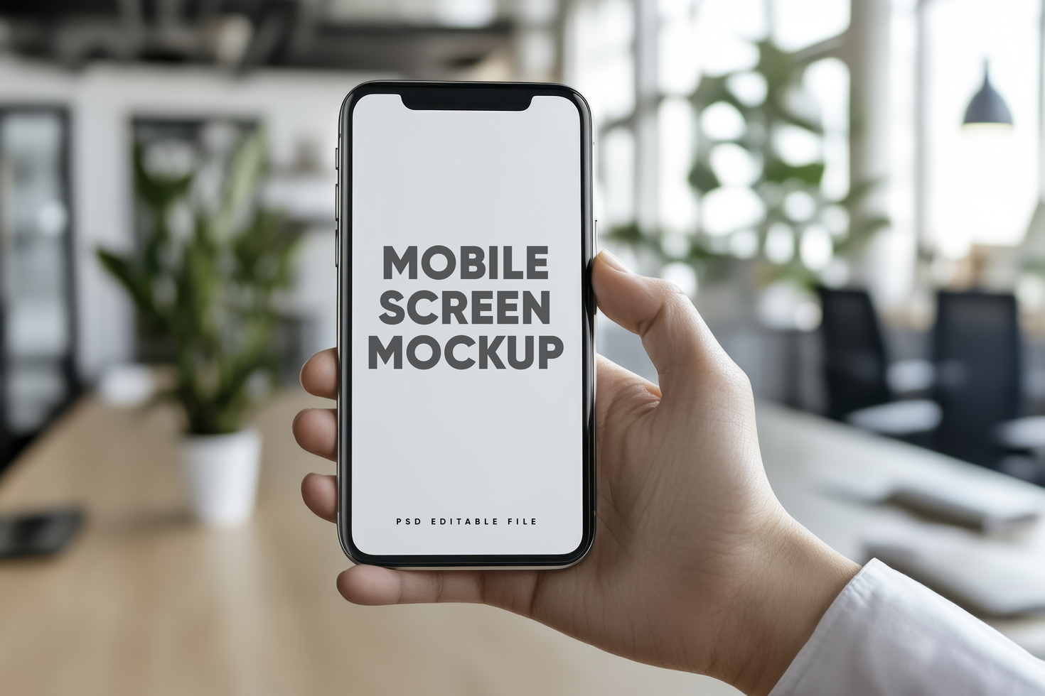 Hand holding a smartphone mockup psd