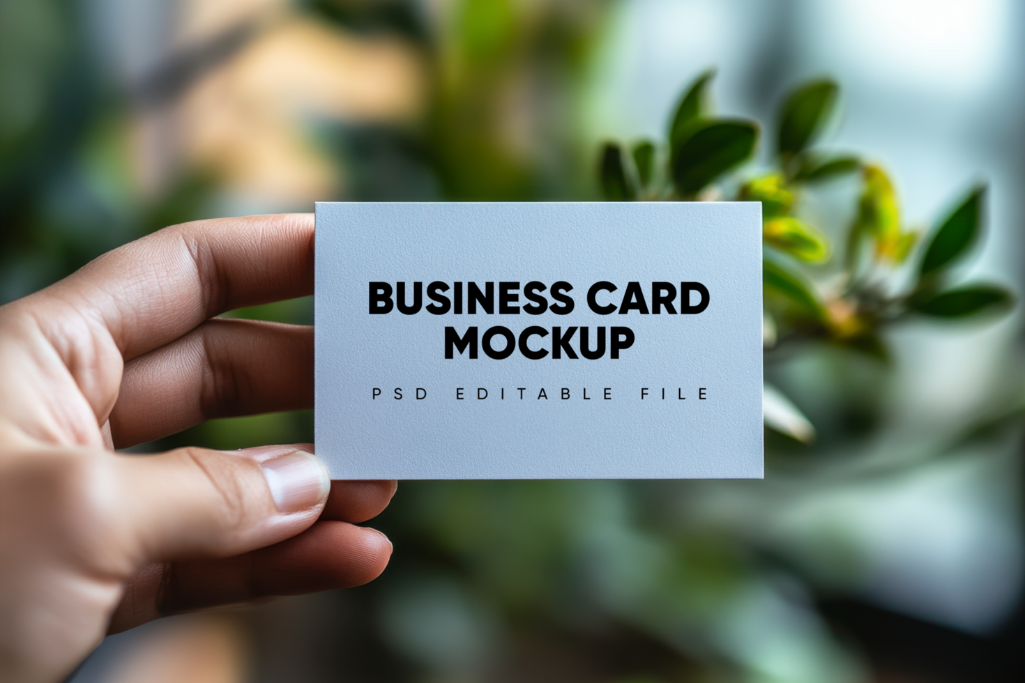 Business card mockup in hand psd