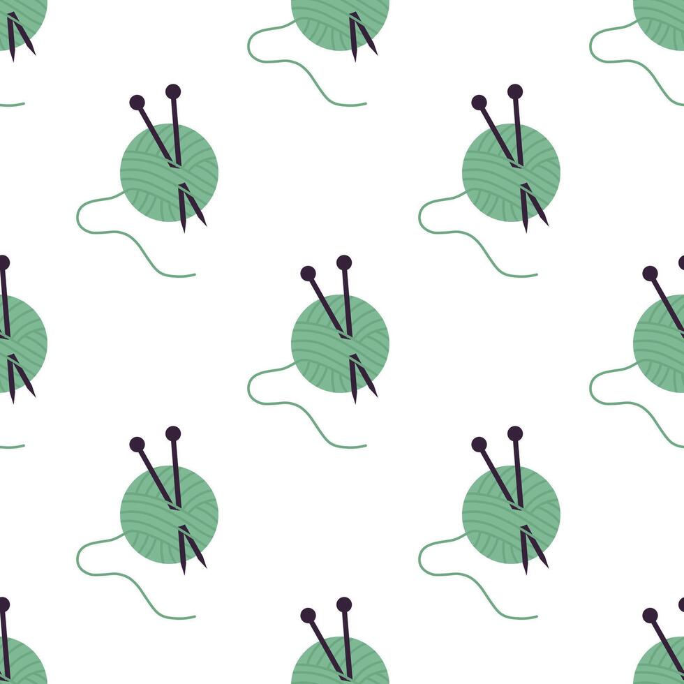 Seamless pattern with a knitting ball and knitting needles on a white background. vector