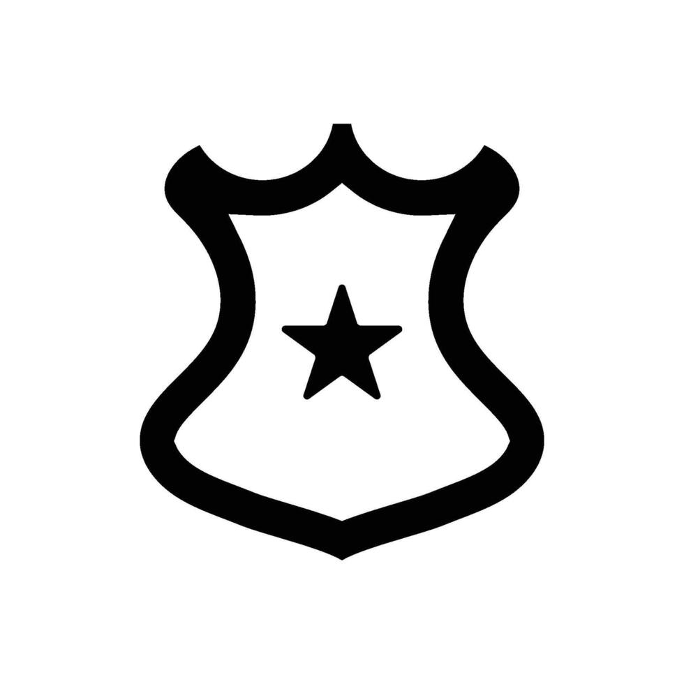 A black and white icon of a shield with a star vector