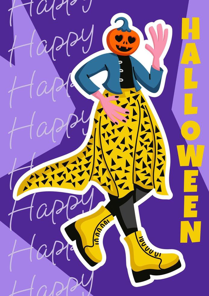 Halloween greeting card or party poster. Spooky holiday card template. Scary costume party vector
