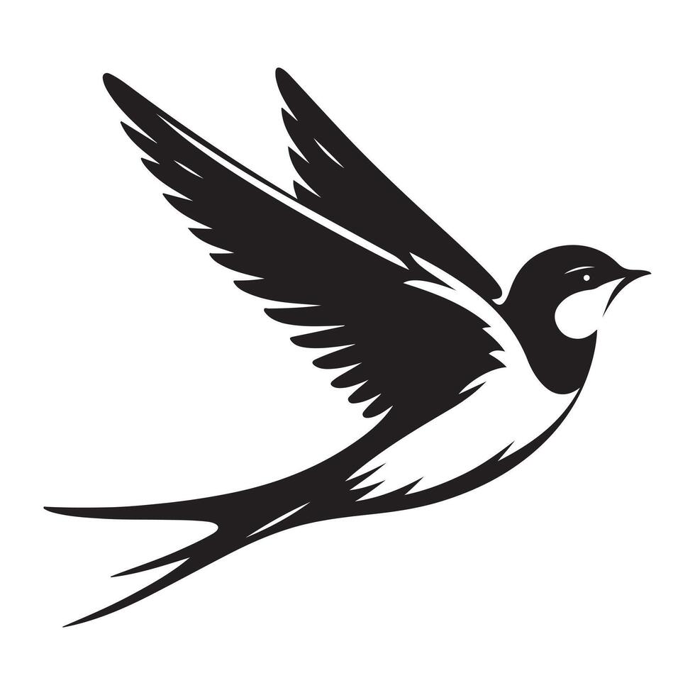 Silhouette of a flying swallow bird in white background. vector