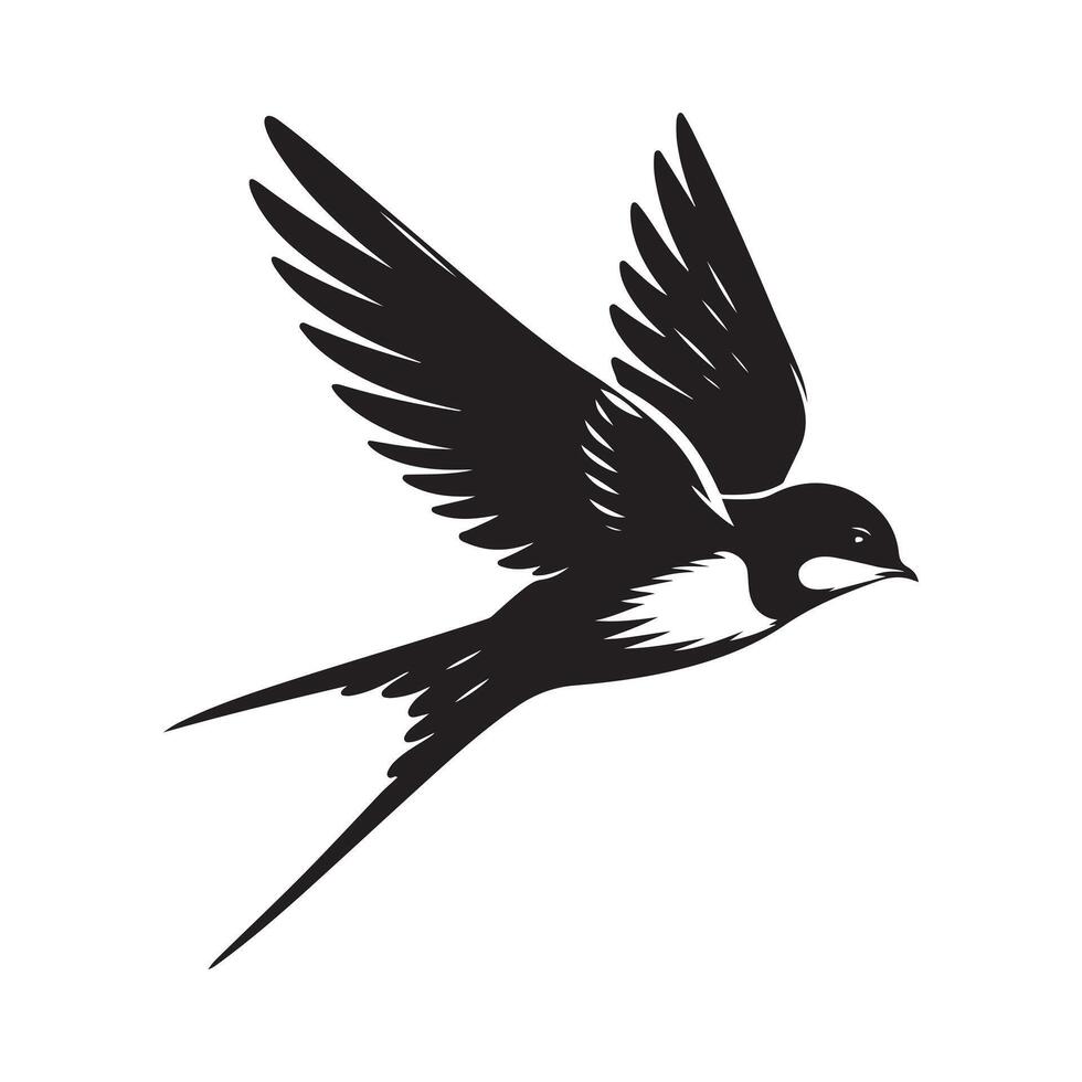 Black swallow bird cyberpunk silhouette. vector