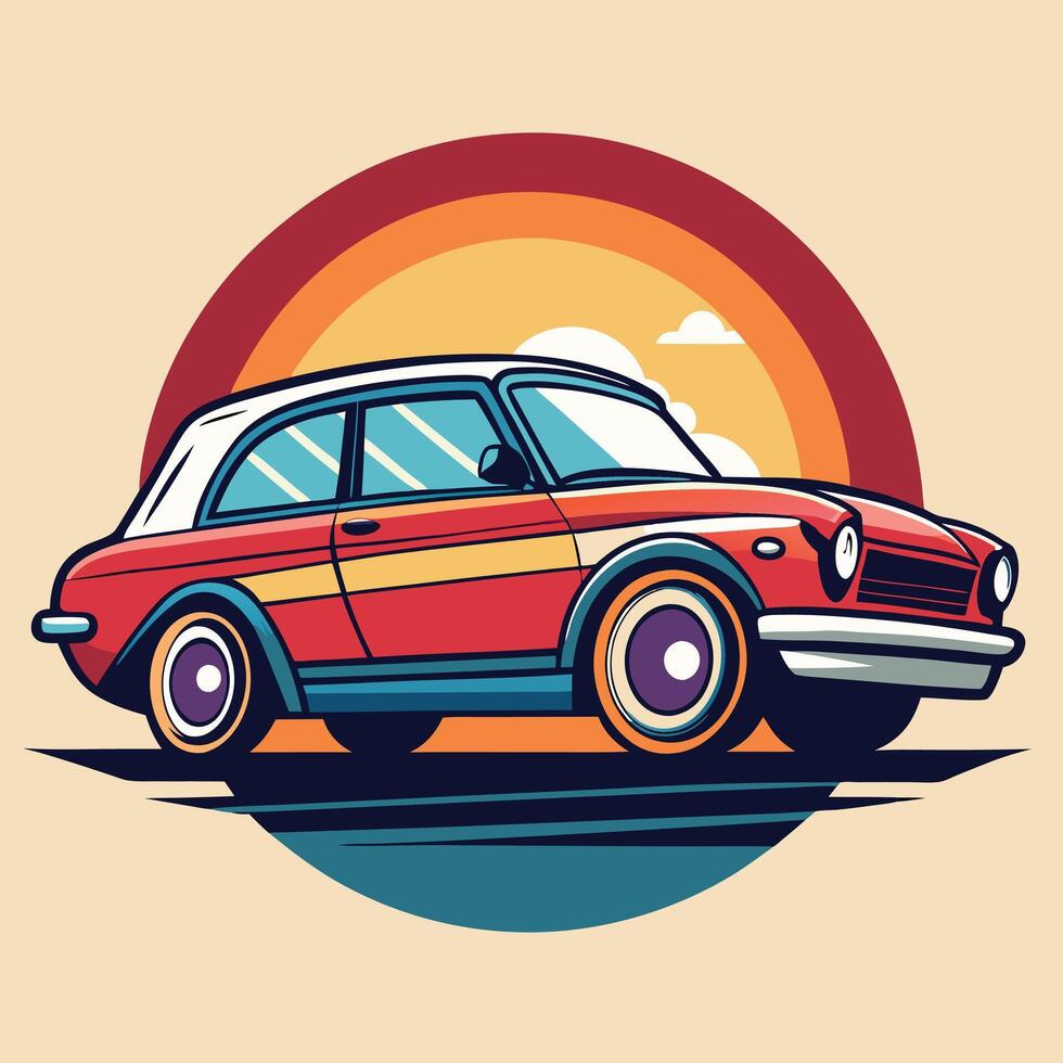 Colourful muscle nostalgic car for tshirt design. vector