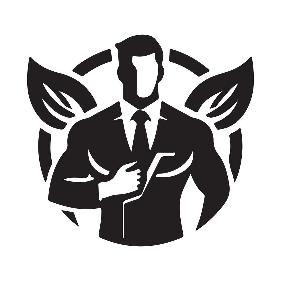Gents salone logo design man on a circle with wings logo icon silhouette in white background. vector
