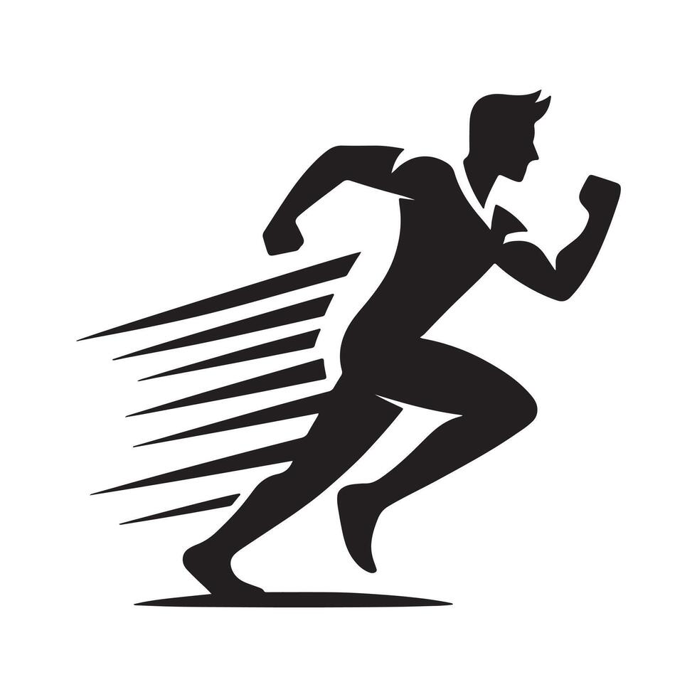 Young man run fast with motion silhouette vector