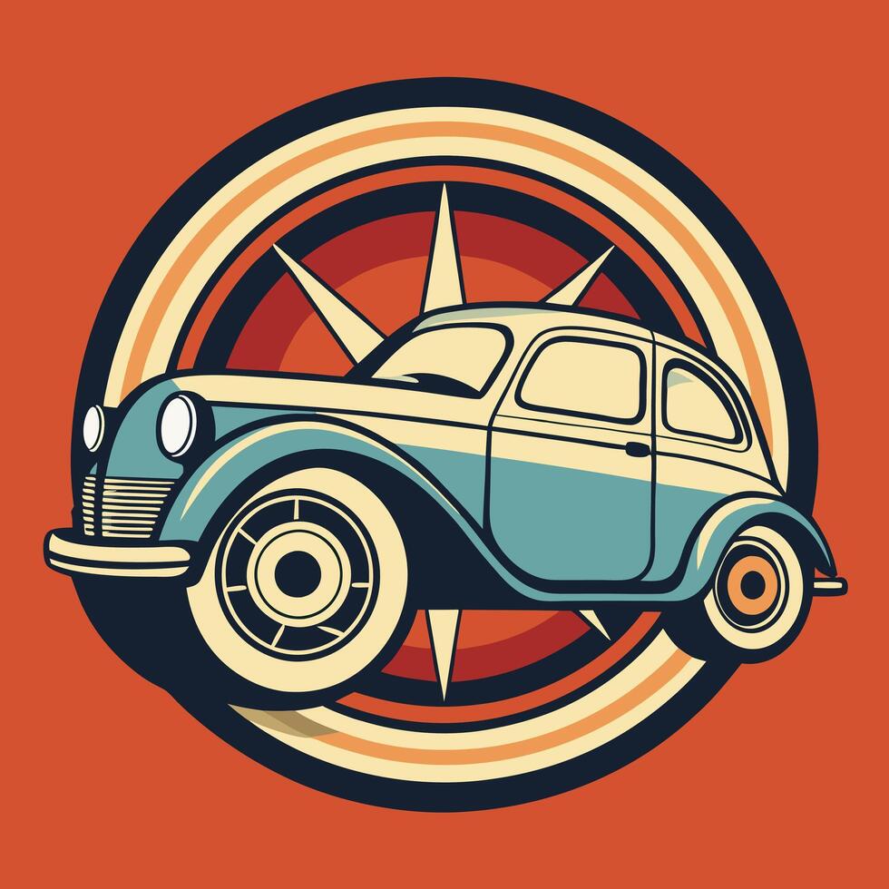 Classic nostalgic wheel vintage car illustration in colourful background. vector