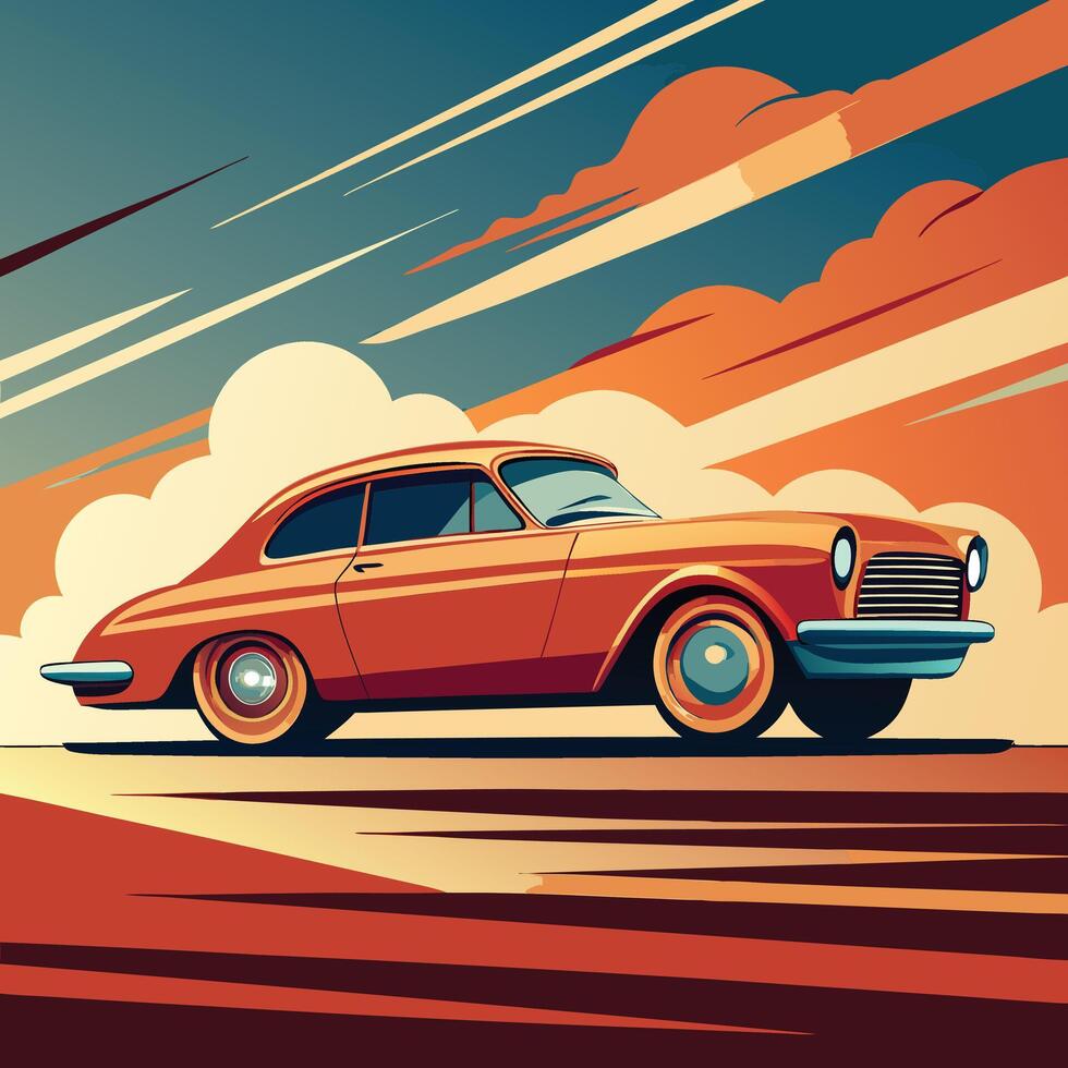 Vintage velocity car in colourful background vector