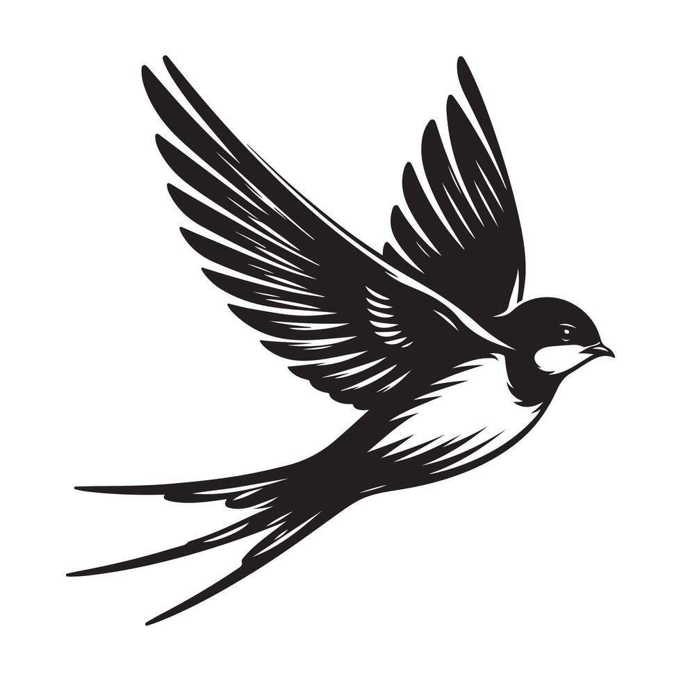 Black swallow bird silhouette. vector