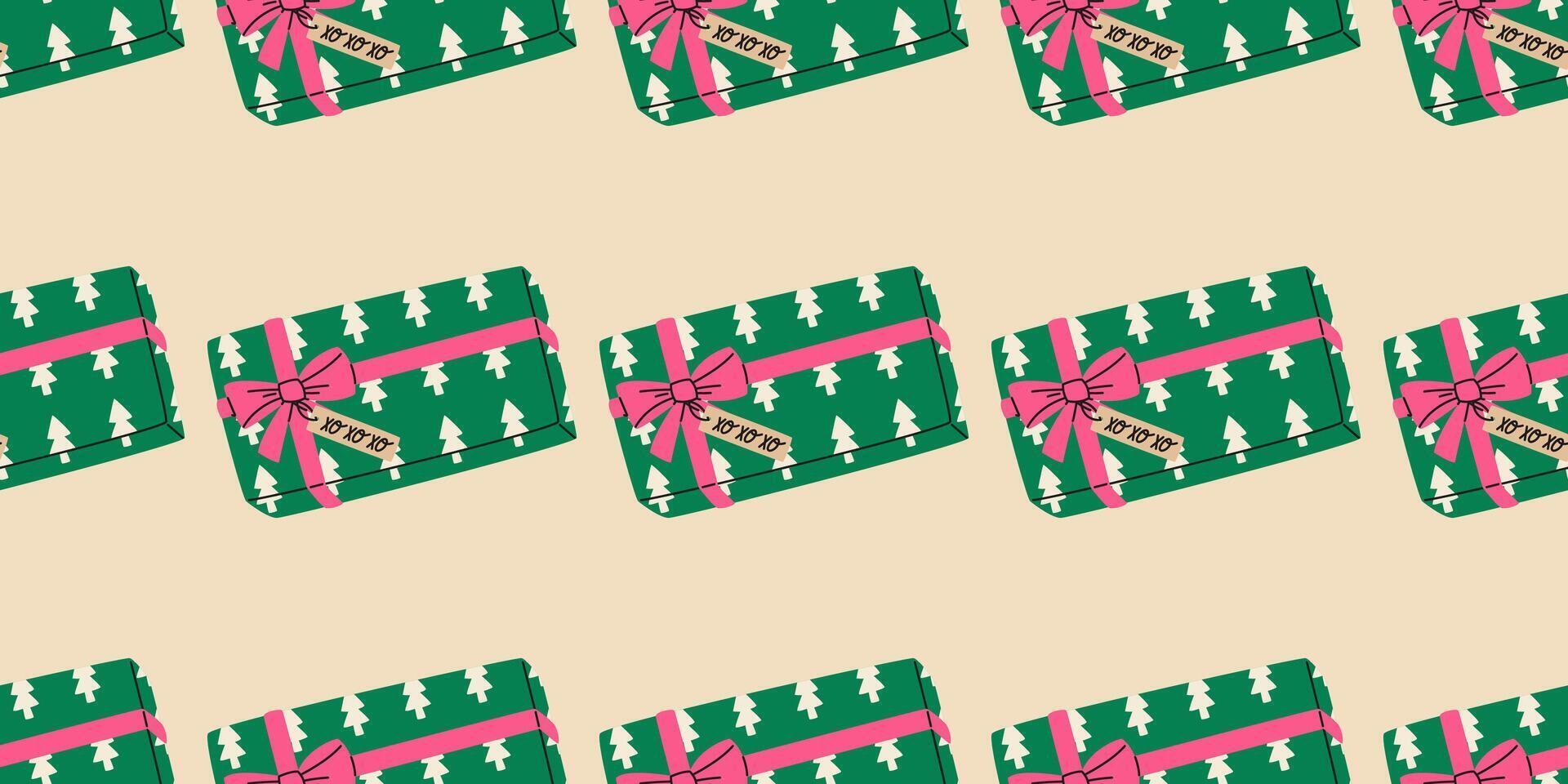 Colorful Christmas gift boxes seamless pattern. Background for fabric, wrapping paper, textile, wallpaper and apparel. Flat illustration. vector