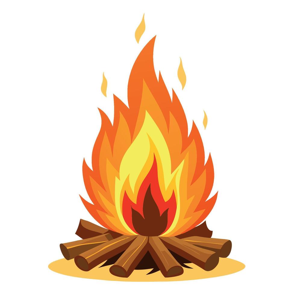 Bonfire burning with bright orange flames- vector