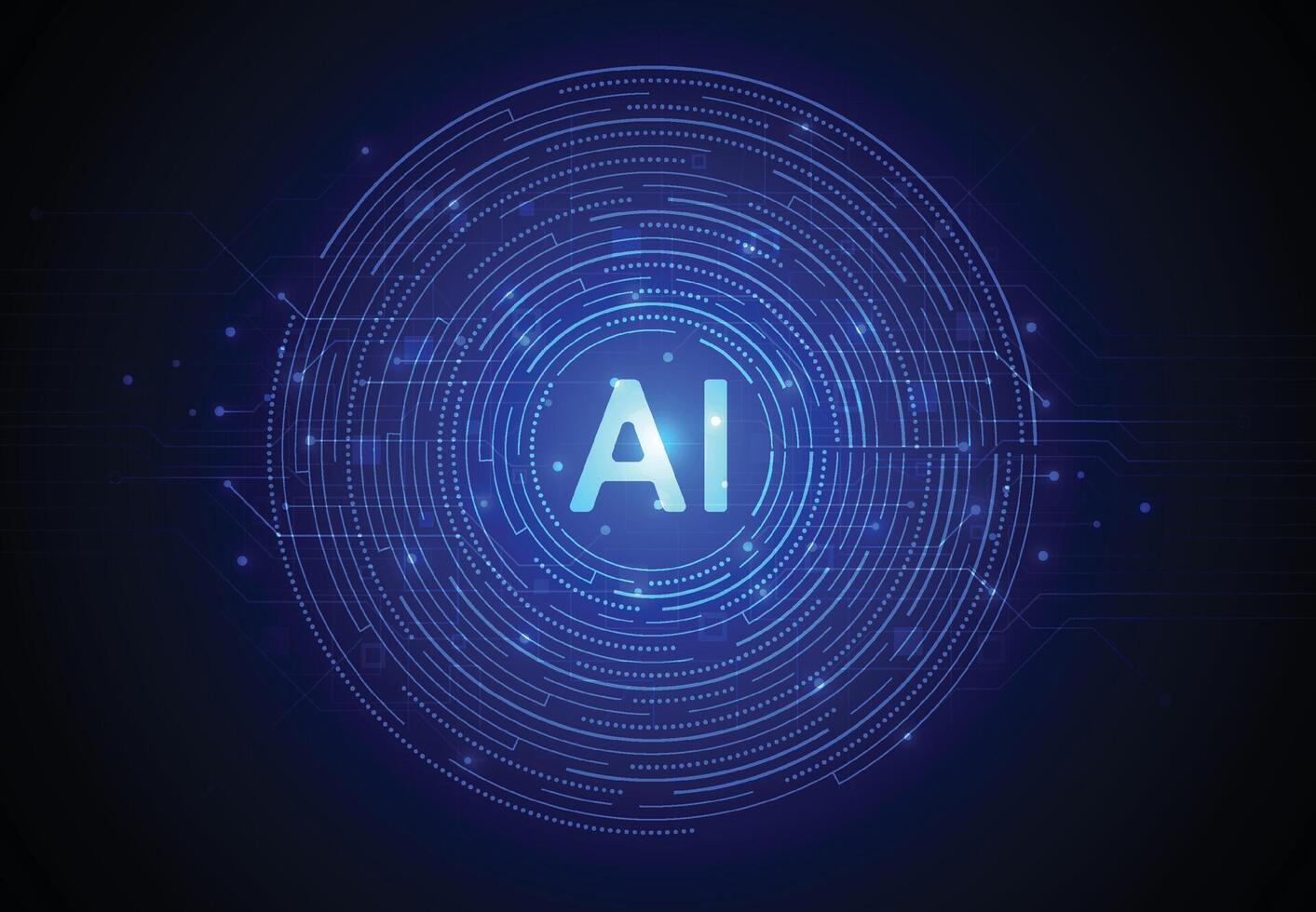 Artificial intelligence circle on board in futuristic concept technology artwork. Communication and data network vector