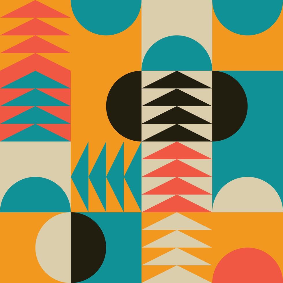 A seamless pattern featuring abstract geometric shapes in vibrant tropical colors, perfect for creative and decorative wallpapers vector