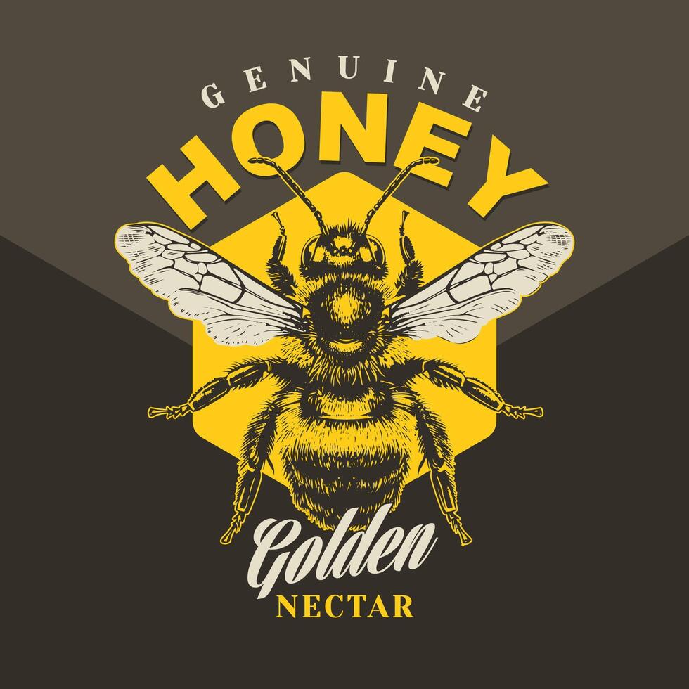 Emblem With Honey Bee vector