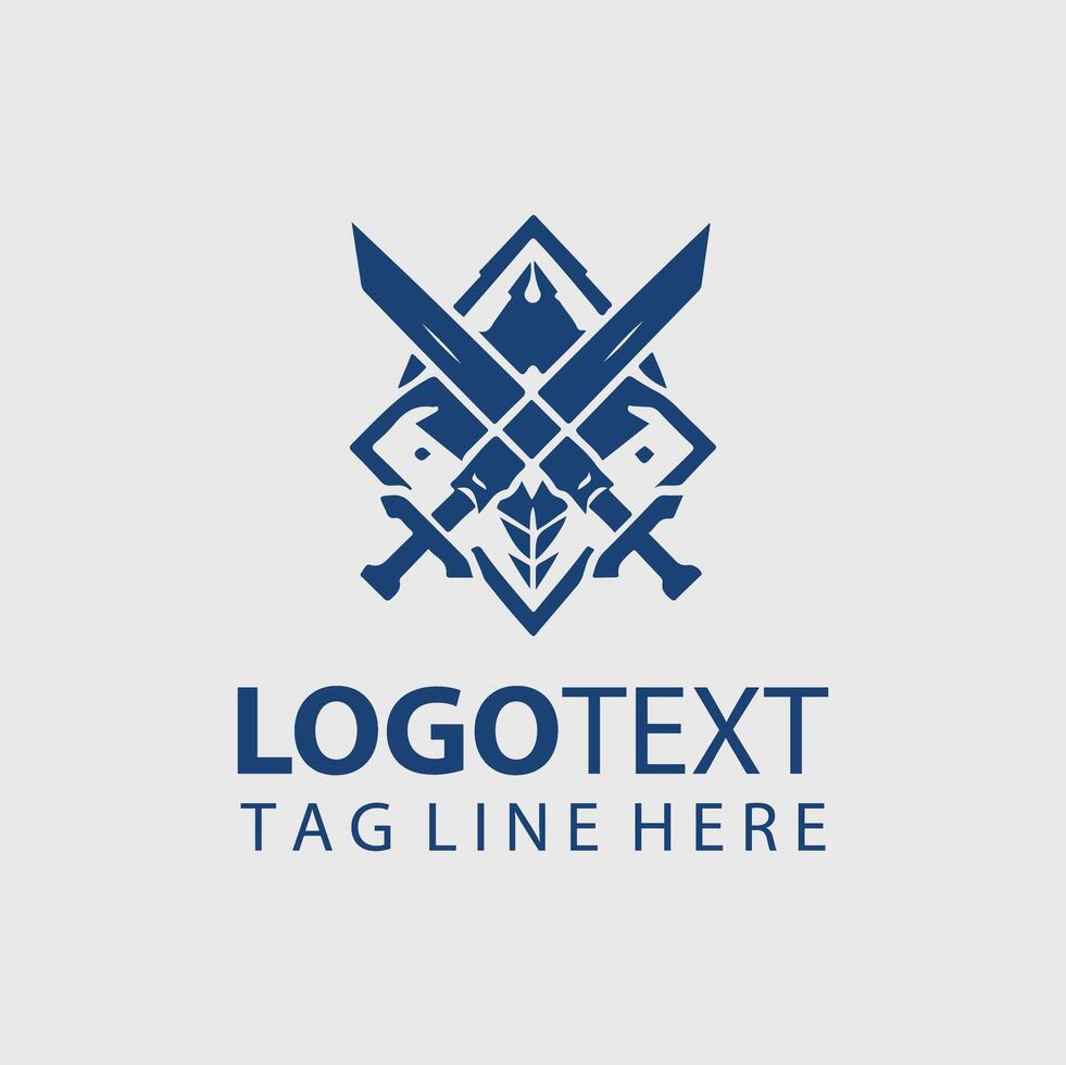 The logo for a company that sells swords and shields vector