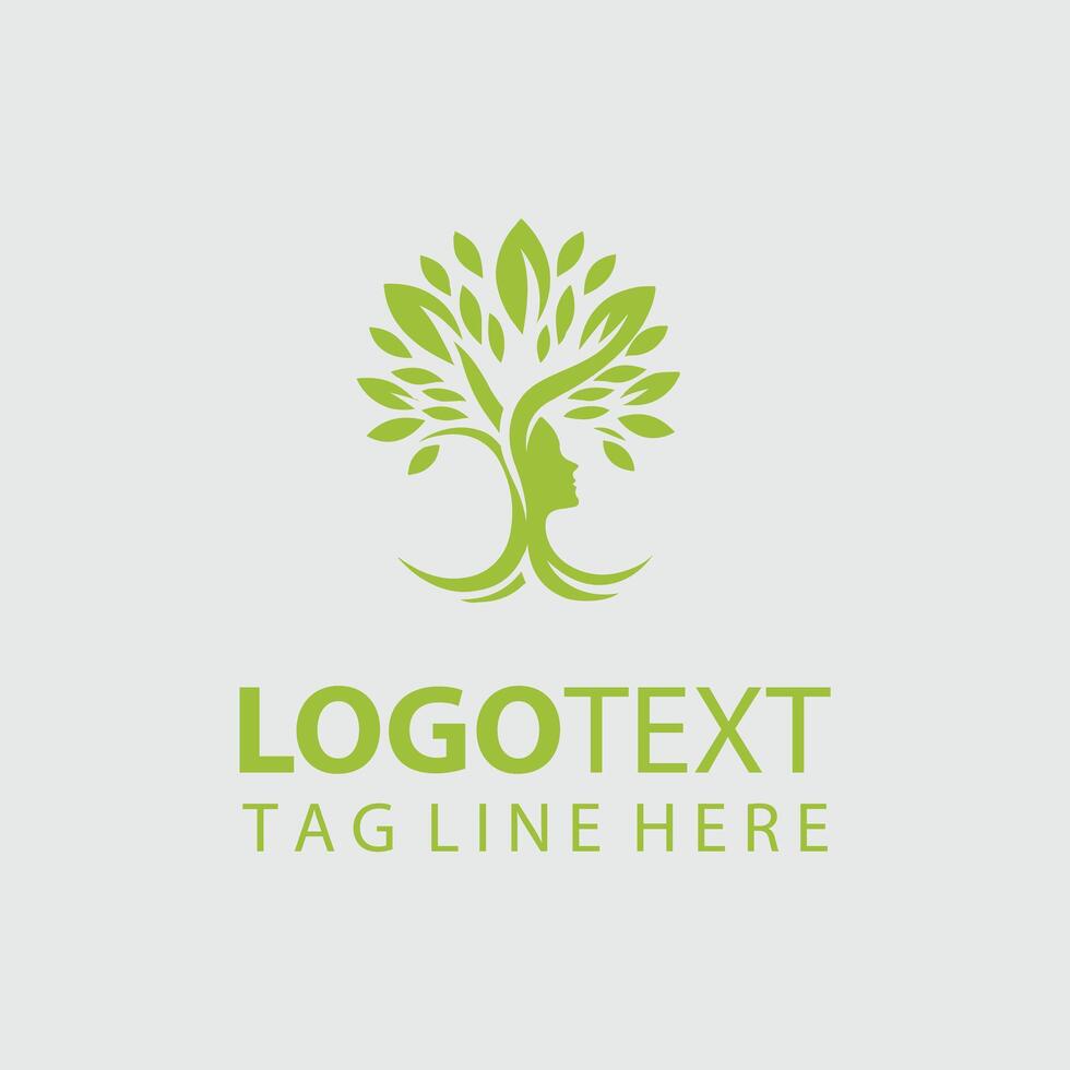 A green tree logo with a woman's face on it vector