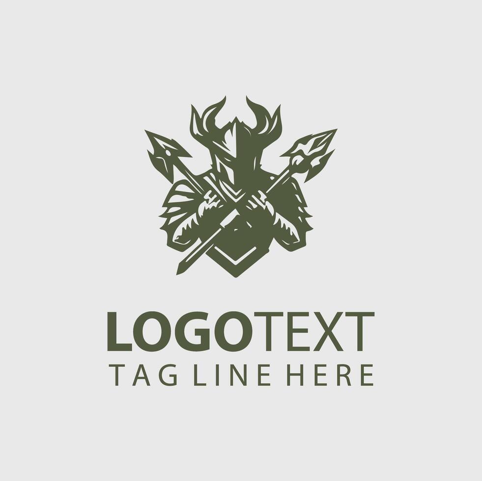 The logo for a company that sells swords and shields vector