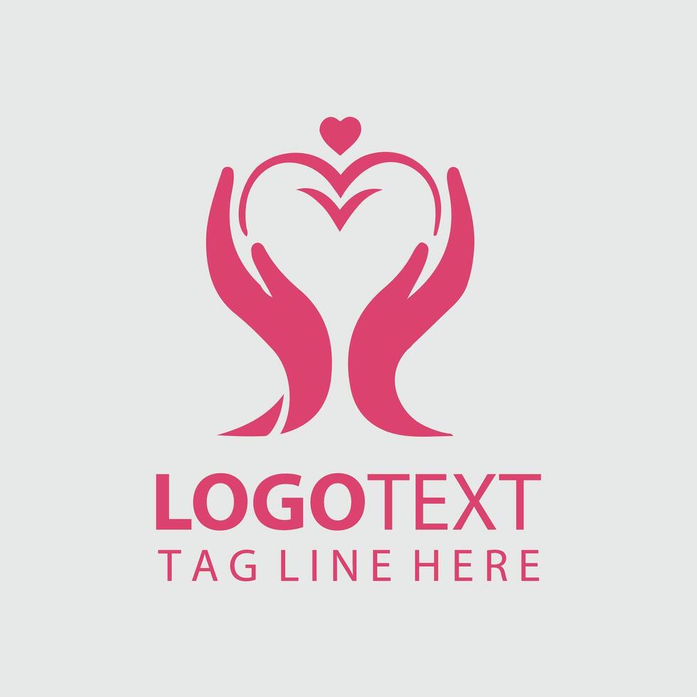 Heart logo design with pink hands vector