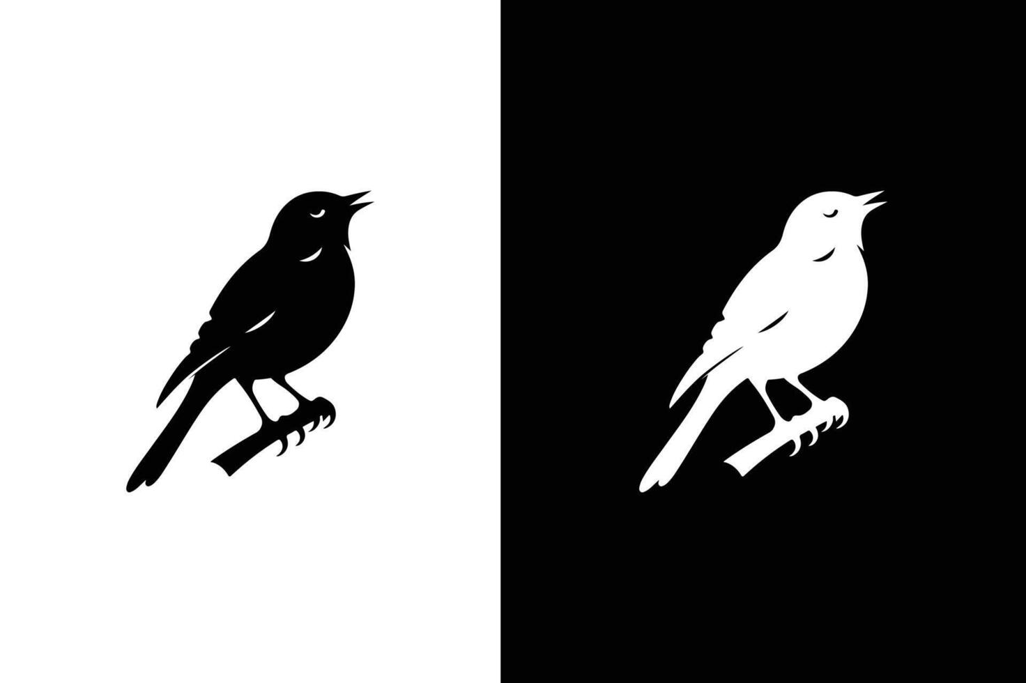 Bird On Branch silhouette. Bird icon logo on white black background. vector