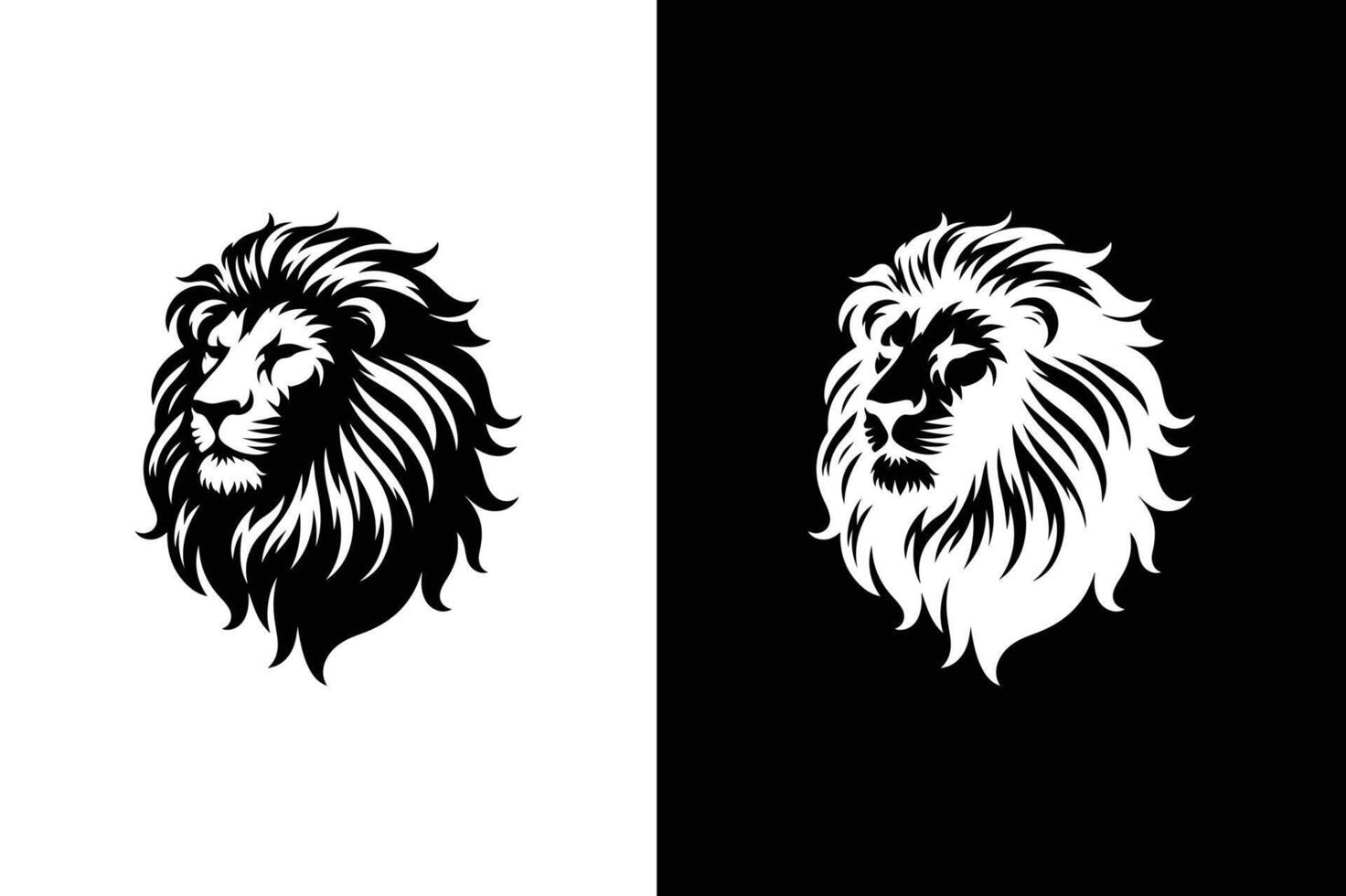 Lion head logo icon silhouette lion face Illustration black white background vector