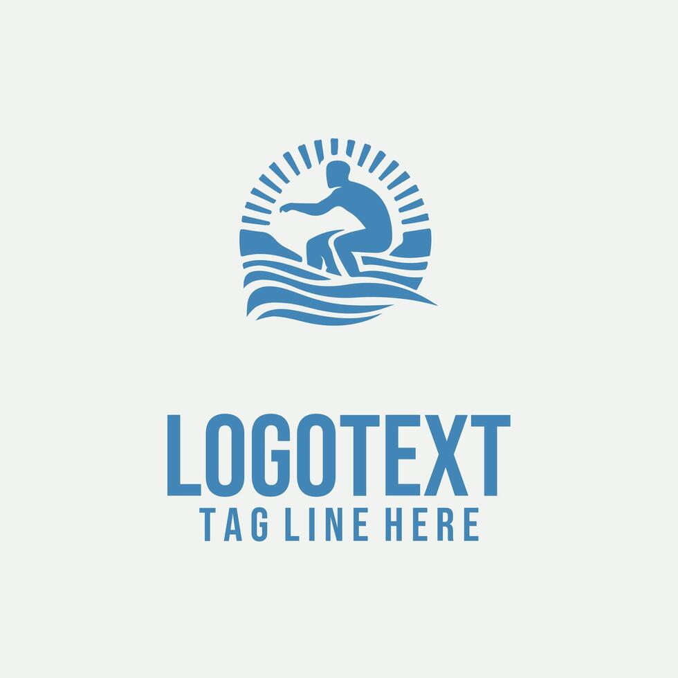 Surfer surfing on the waves logo design vector