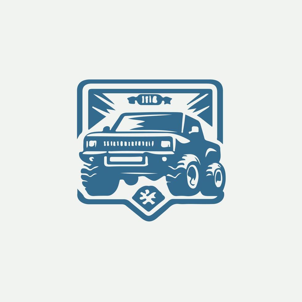 A blue truck logo with a blue background vector