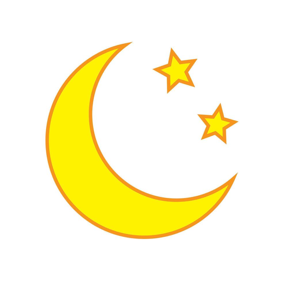 Yellow crescent moon with stars icon on white background. Night icon. Crescent moon icon. vector