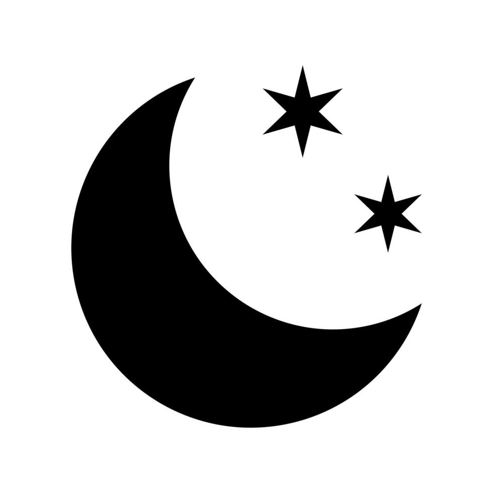 Crescent moon with stars icon. vector