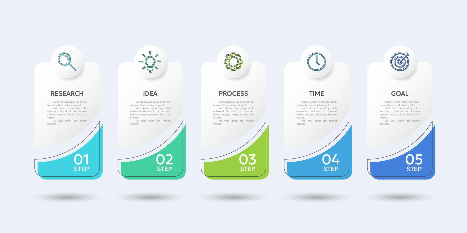 5 Step Timeline Infographic Template. Simple infographic with five options icons. vector