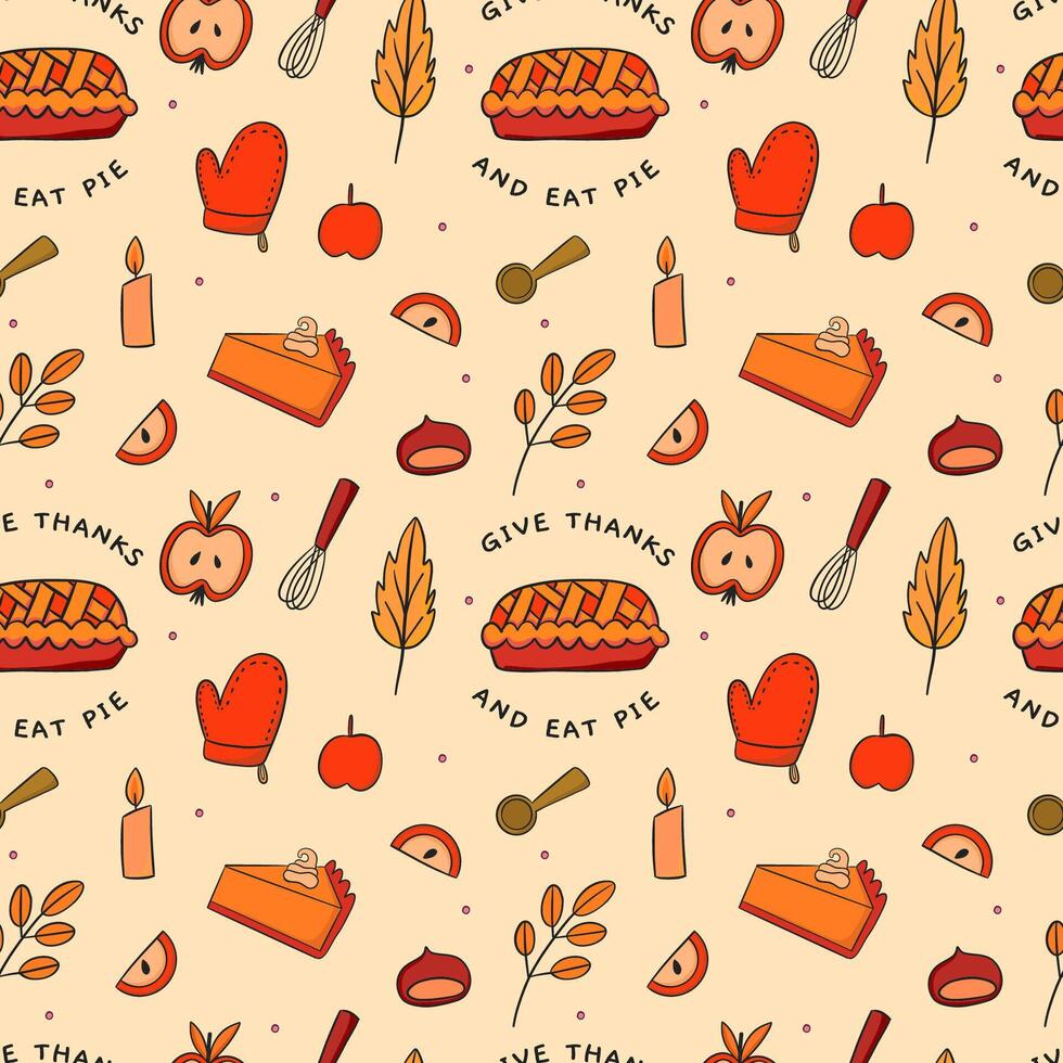 A colorful and festive Thanksgiving Pie Pattern featuring delightful seasonal elements vector