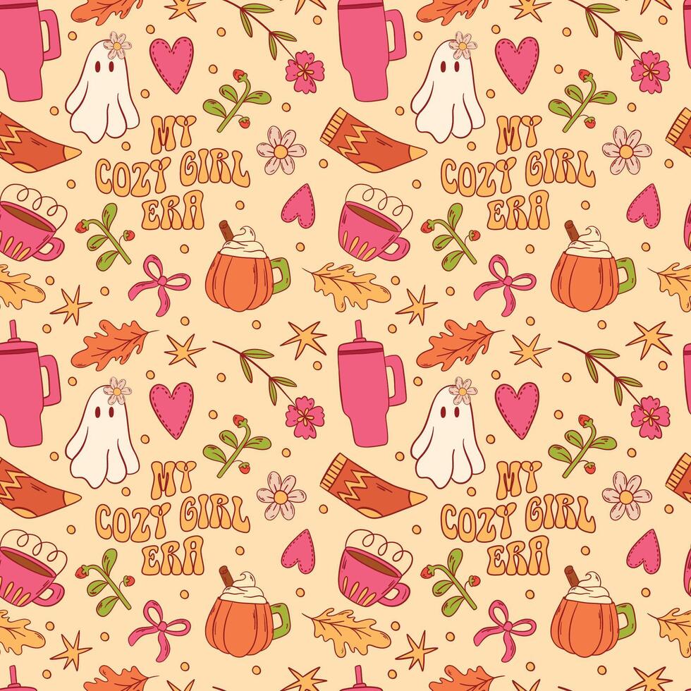 Discover our Cozy Fall Collection with charming Ghosts and Autumn Elements for joy this season vector