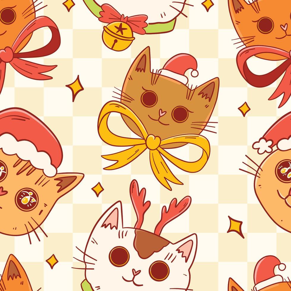 Christmas Seamless Pattern with Merry Catmess vector