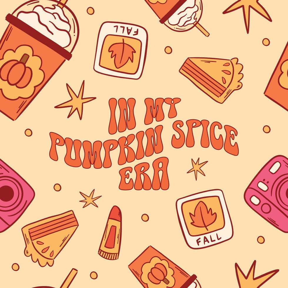 In My Pumpkin Spice Era A Cozy Autumn Vibes Illustration That Radiates Warmth And Joy vector
