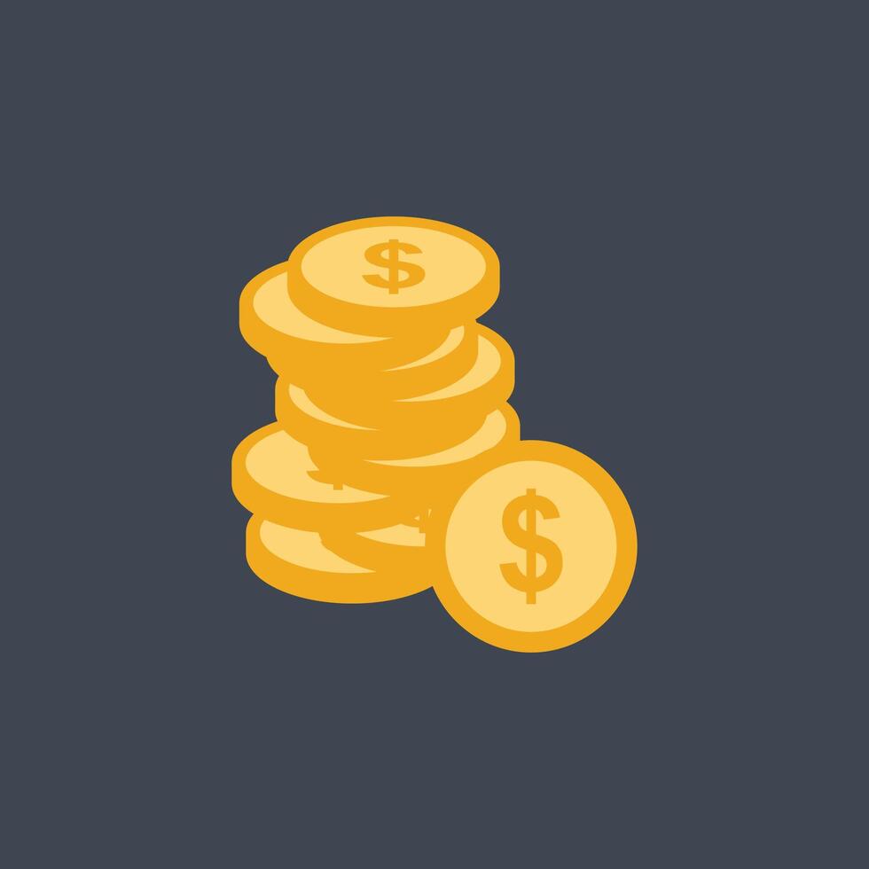 pile of dollar coins in flat design vector