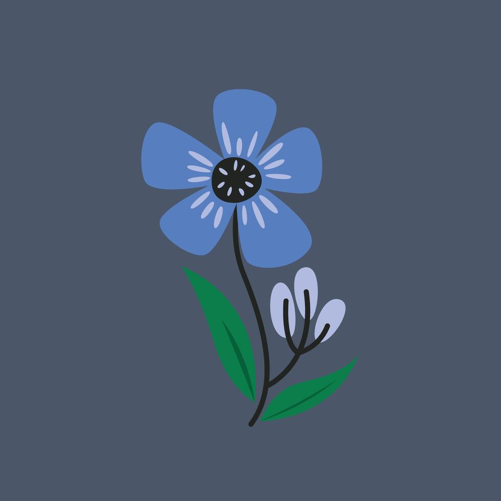 Blue flower in flat design. vector