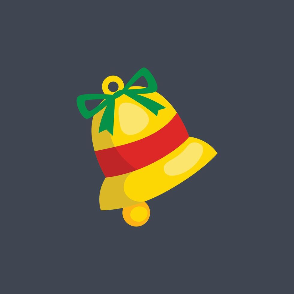 golden ring bell with green ribbon in flat design. vector