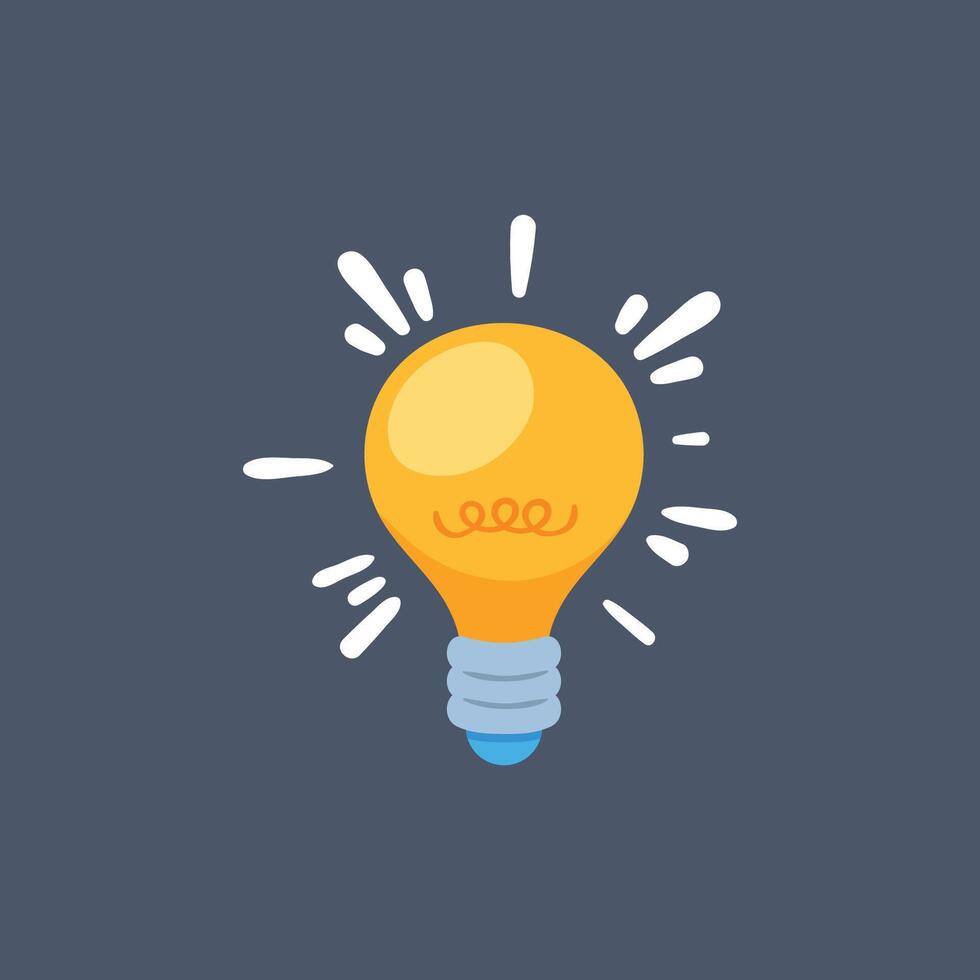 shiny light yellow bulb in flat design. vector