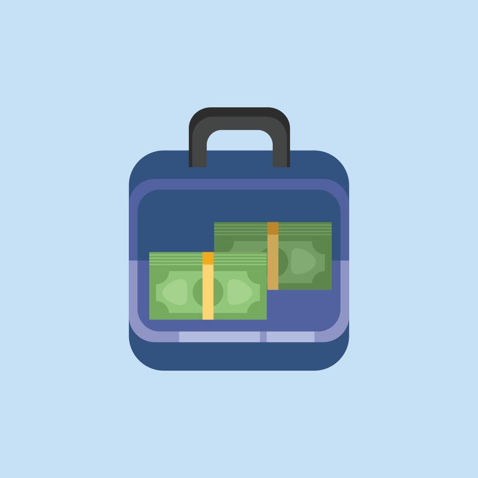 money papers in suitcase in flat design. vector