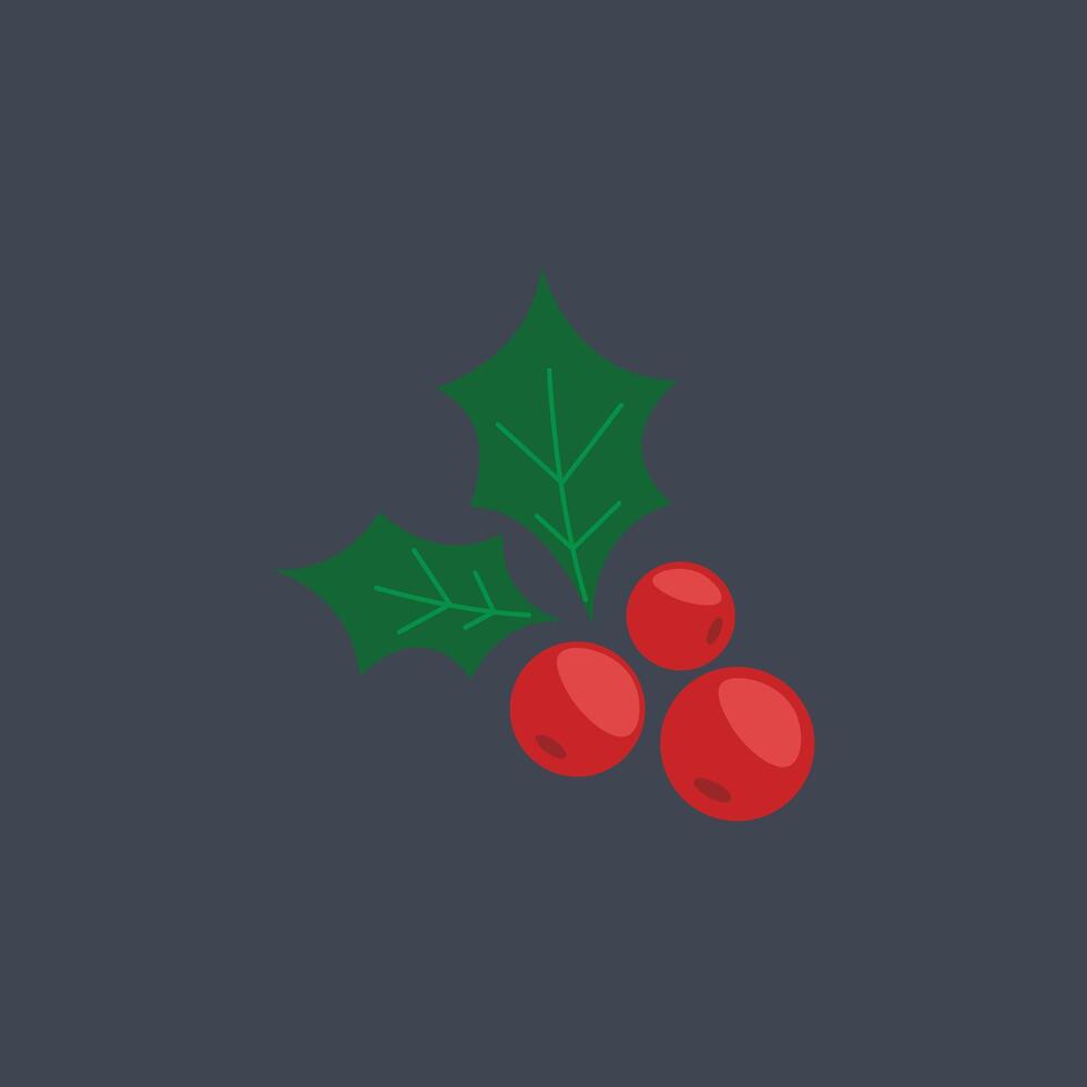 cherry fruit with holly leaf in flat design. vector