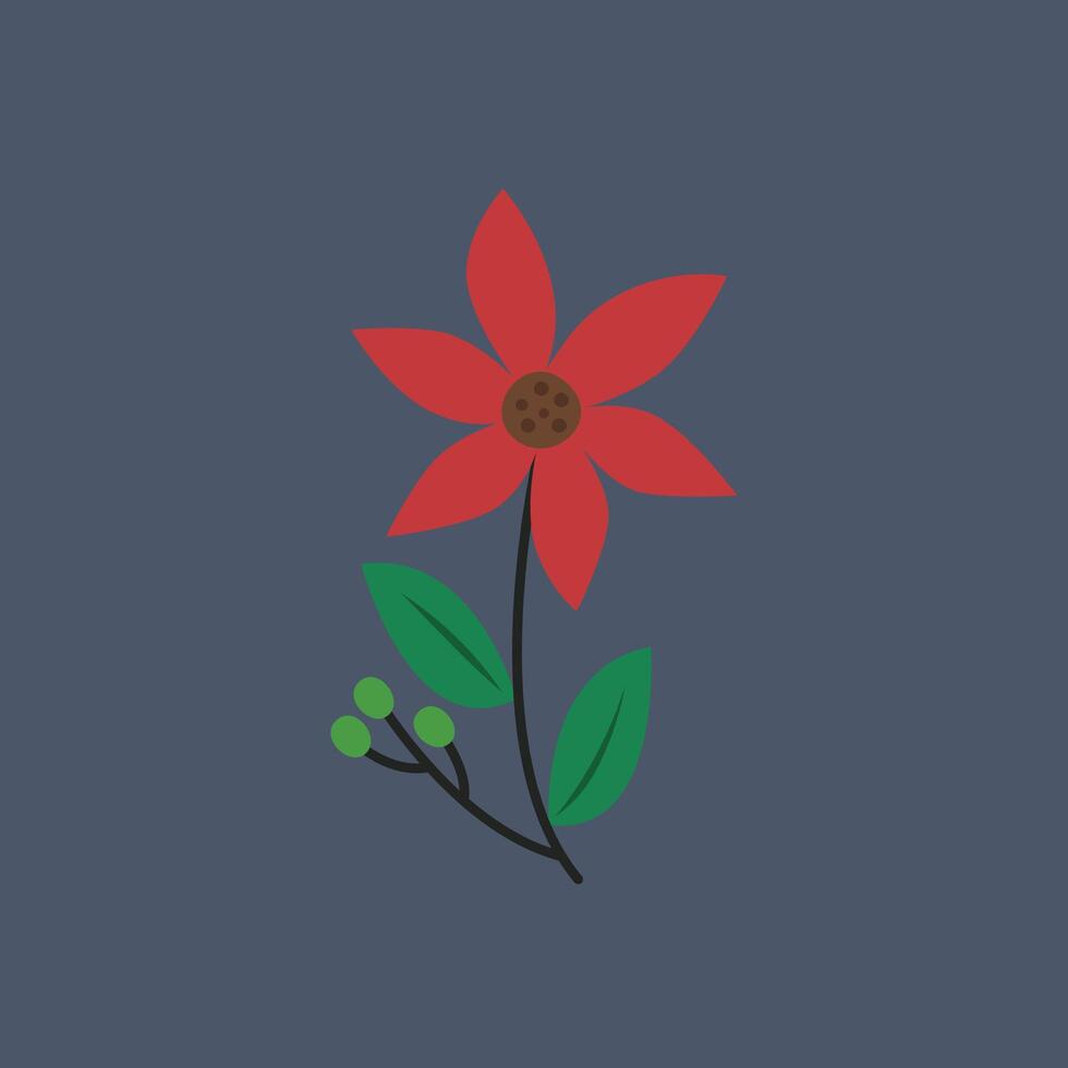 Red flower in flat design. vector