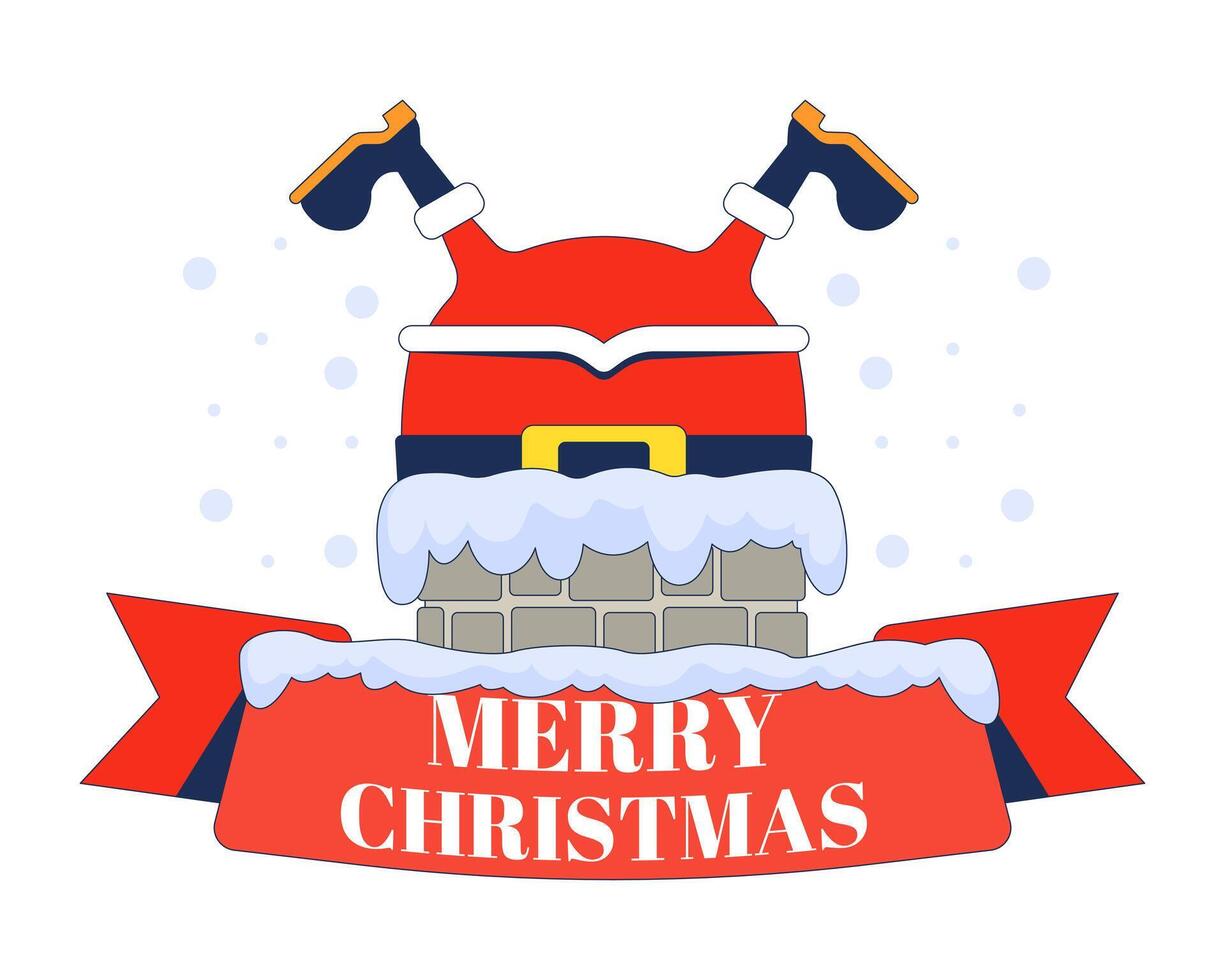 Stuck Santa upside down chimney greeting Merry Christmas 2D animation. Funny Xmas greetingcard 4K motion graphic. Humorous santaclaus animated postcard cartoon flat concept, white background vector