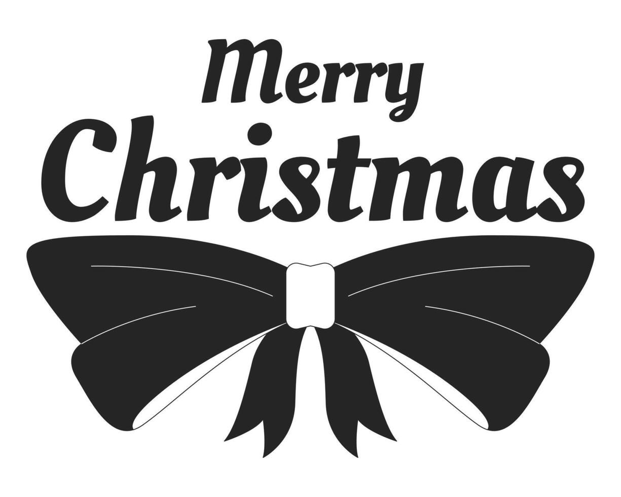 Merry Christmas festive ribbon bow black and white 2D illustration concept. Celebrate xmas bow giftwrap outline postcard isolated. Yuletide seasonal decorative metaphor monochrome art vector