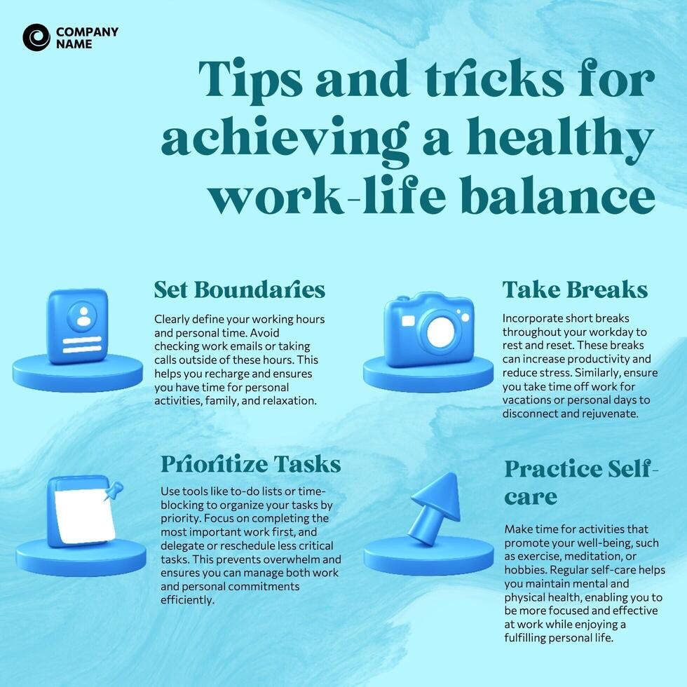Work-Life Balance Tips Social Media Post template