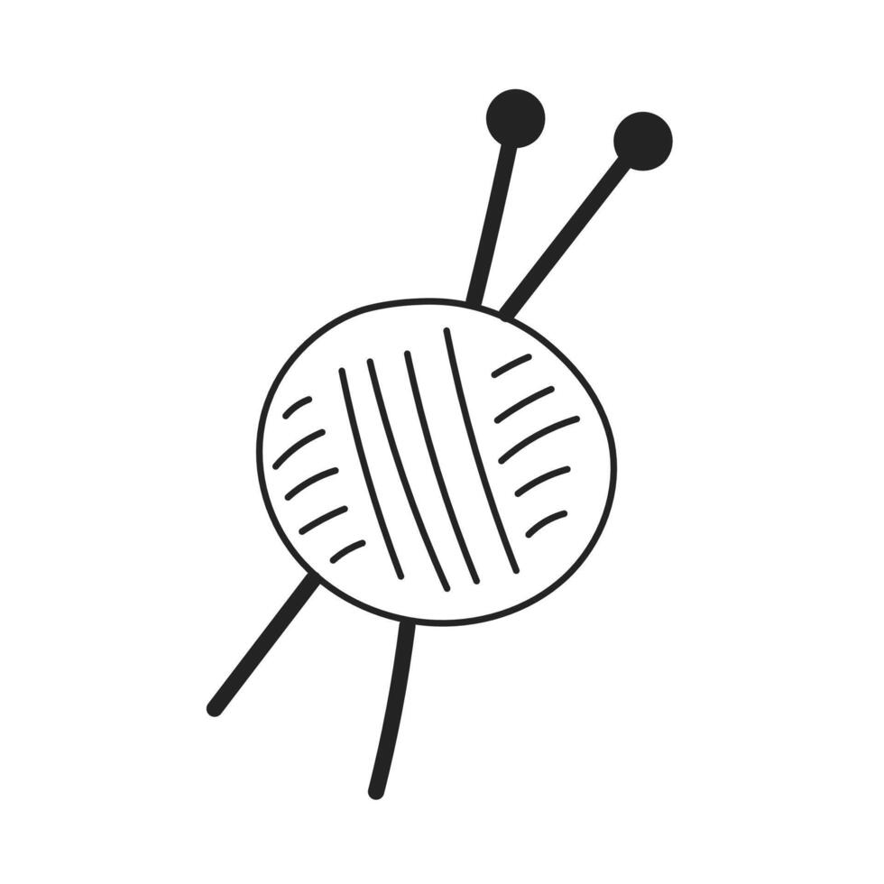 Knitting Needles Stuck into Ball of Yarn Doodle Icon vector