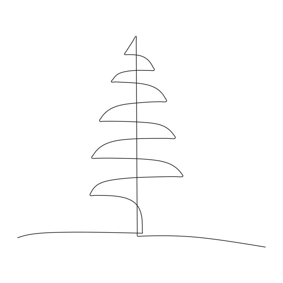 Simple line drawing of a tree with horizontal lines for branches and a single vertical line for the trunk, standing on a curved line suggesting the ground, depicted in black on a white background. vector