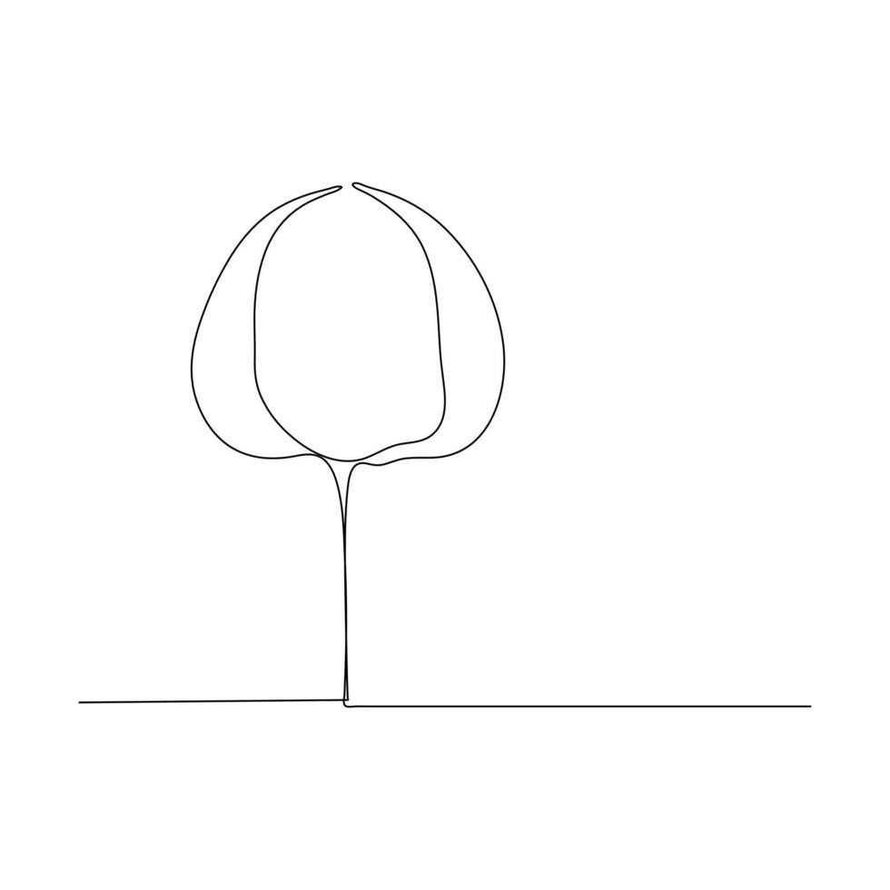 simple continuous line drawing of a tree with round canopy leaves. Suitable for environment theme illustration vector